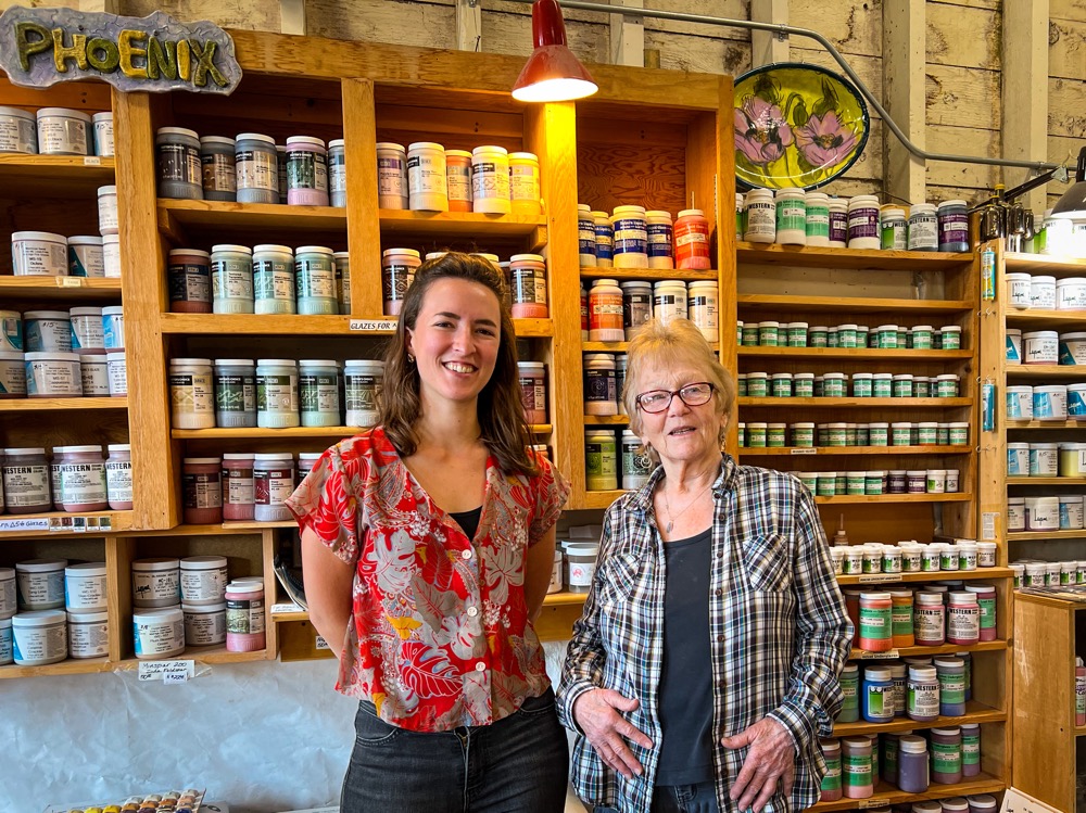 Incoming owner Lily Haas (left) with shop founder Noel Munn (right).